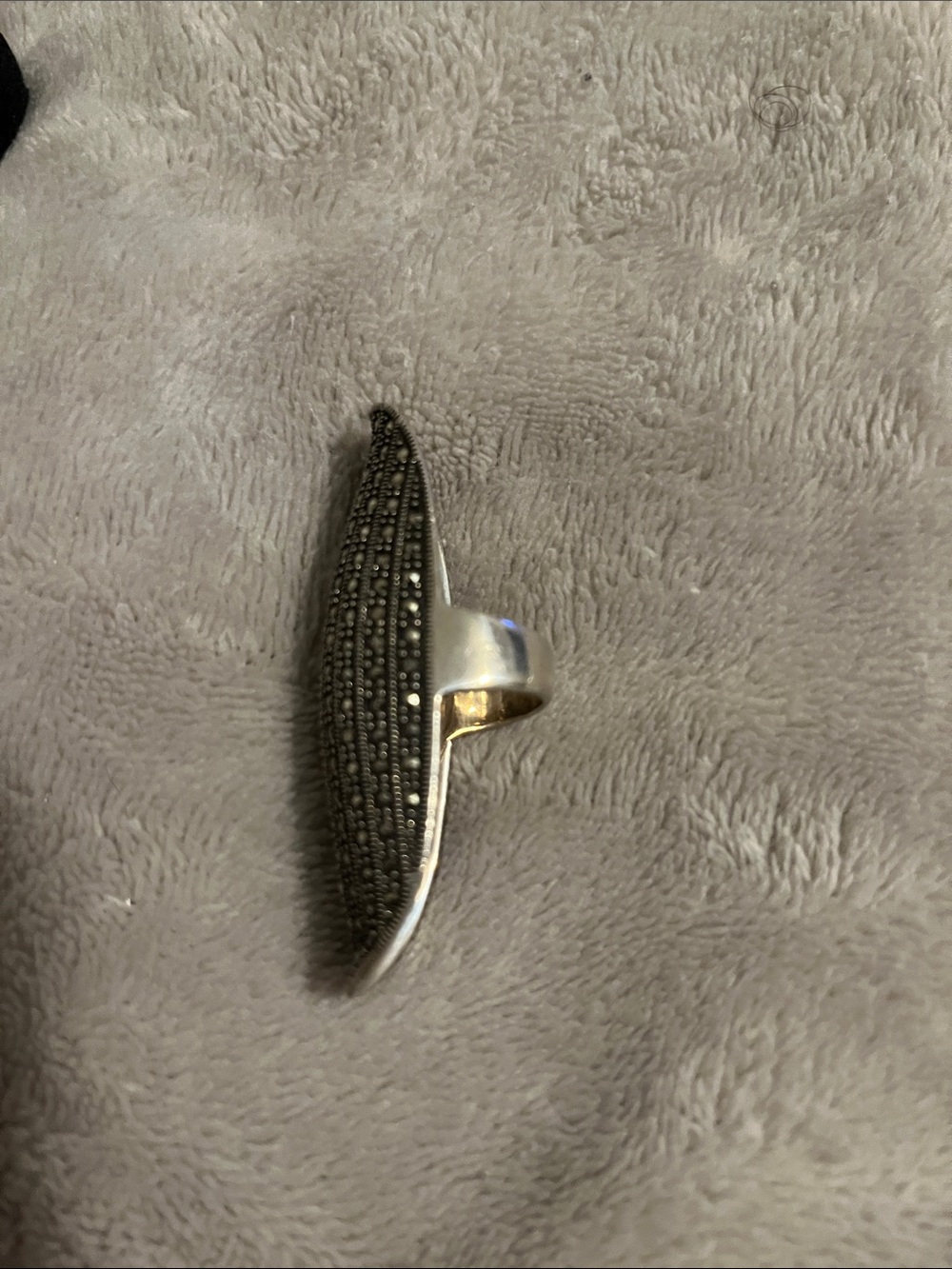 Vintage Sterling Silver Marcasite Long Statement Ring - Picture 5 of 11